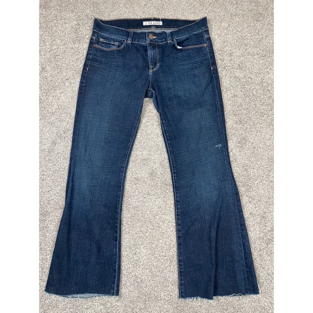 J Brand Jeans‎ Womens 31 Lovestory Dark Wash Denim Crop Bootcut Raw Hem Stretch